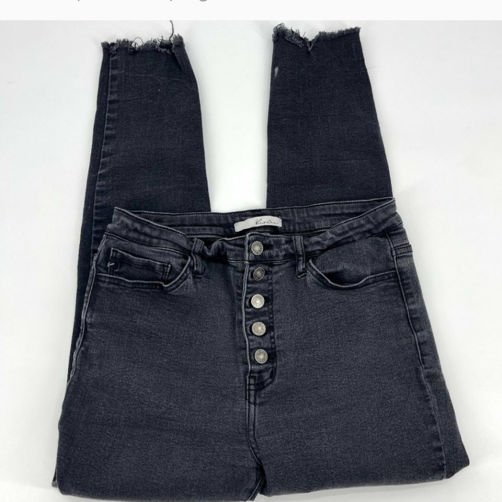 Kancan Button Fly Faded Black Raw Hem Skinny Jean